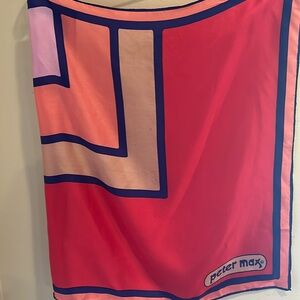Vintage 1970’s Peter Max Red And Orange Silk Scarf  20”X 21”